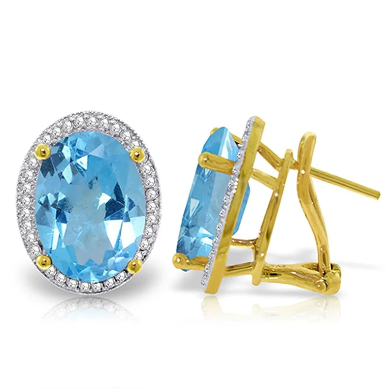 15.16 Carat 14K Solid Gold Oval Natural Blue Topaz Diamond Earrings