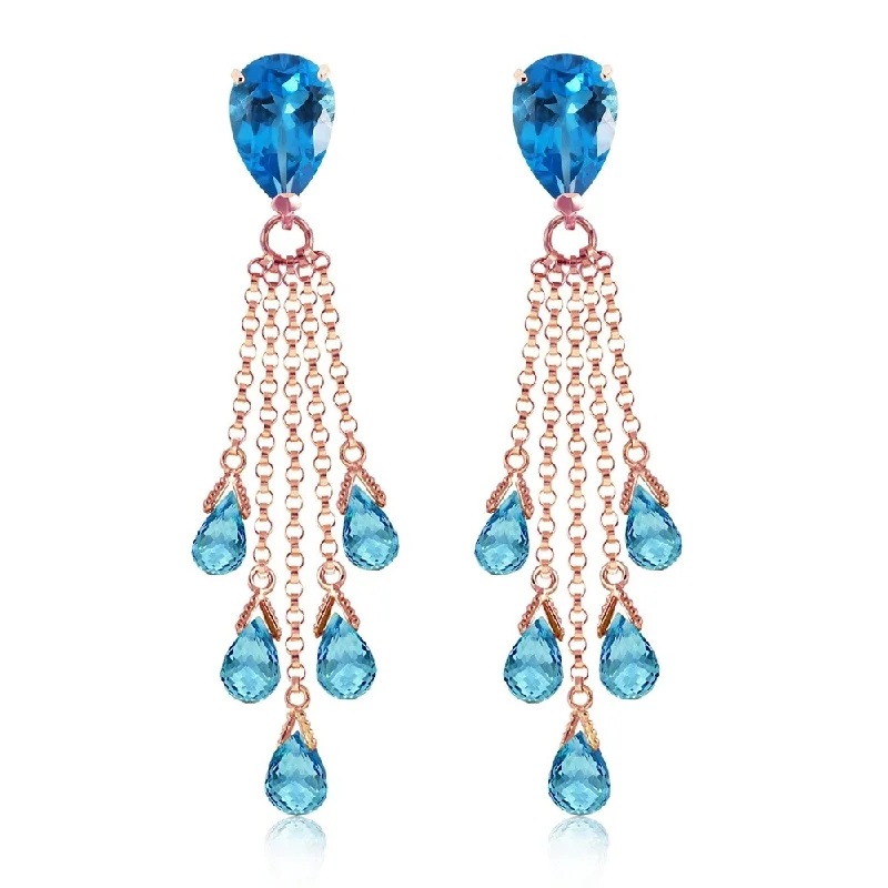 15.5 Carat 14K Solid Rose Gold Chandelier Earrings Briolette Blue Topaz