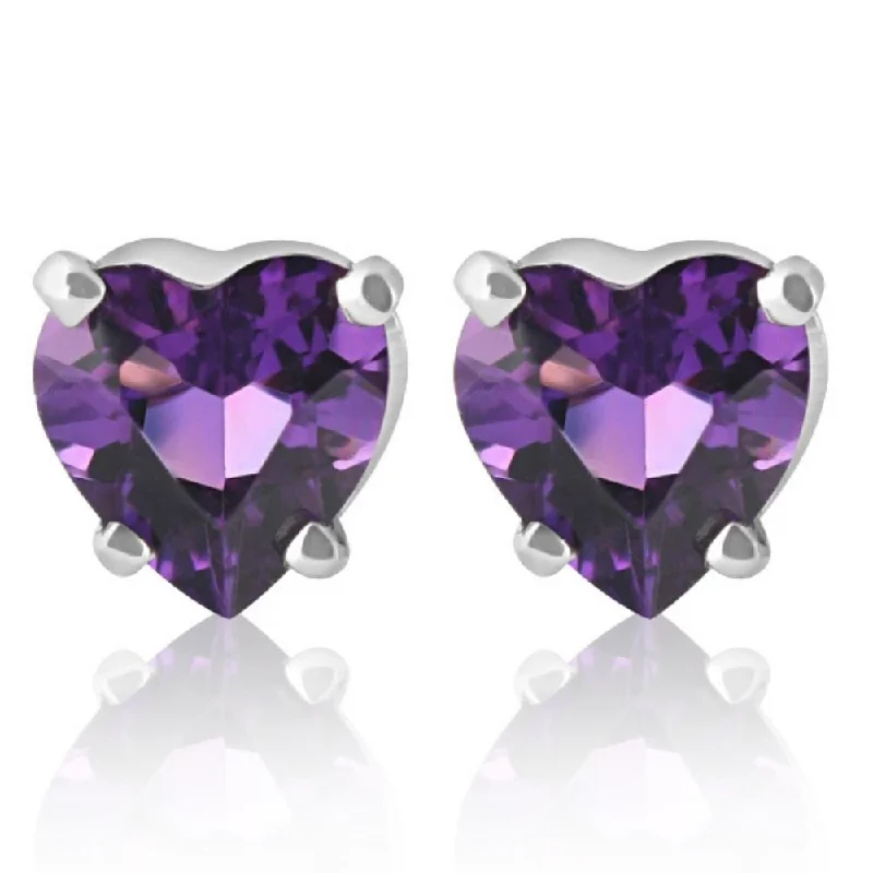 1ct Heart Shape Amethyst Studs Earrings in 14K, Yellow, Rose, or White Gold