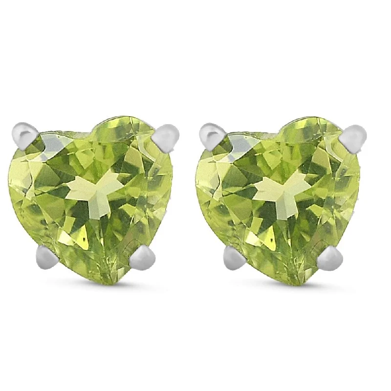 1ct Heart Shape Peridot Studs 14K White Gold