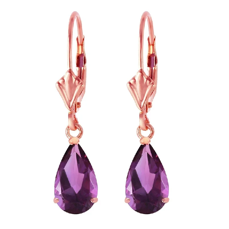 2.5 Carat 14K Solid Rose Gold Leverback Earrings Amethyst