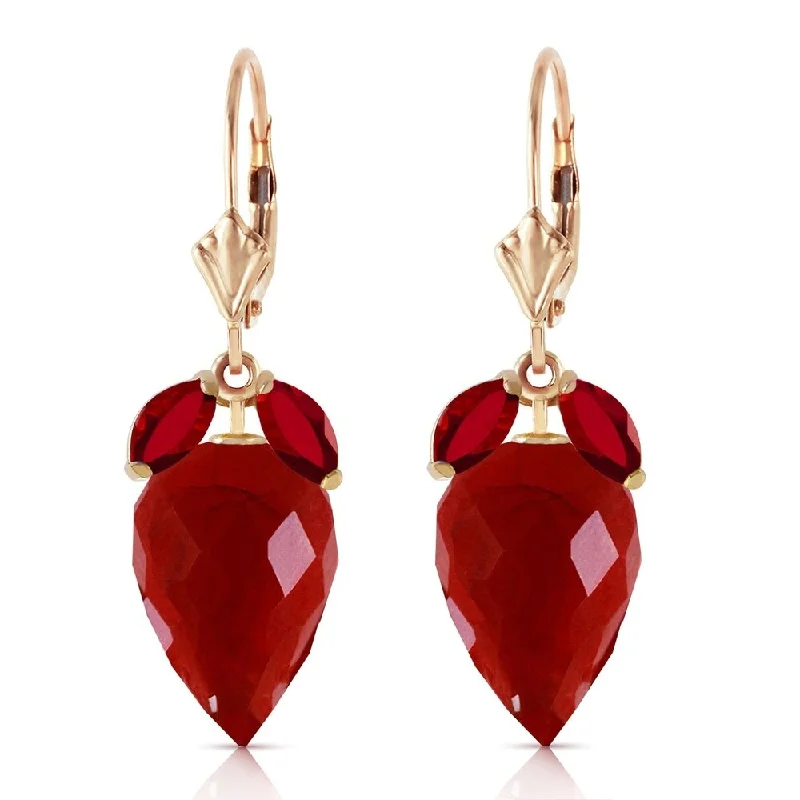 27.1 Carat 14K Solid Gold Earrings Pointy Briolette Ruby