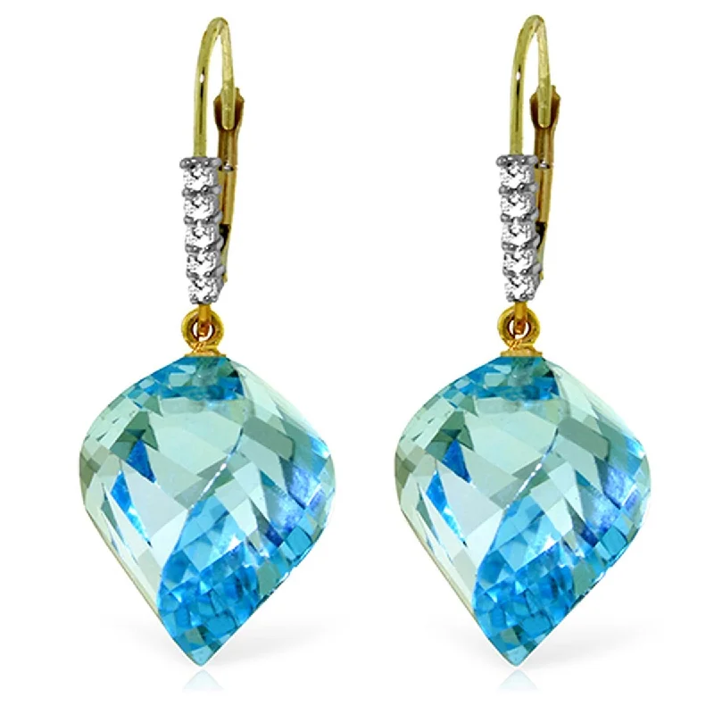 28 Carat 14K Solid Gold Earrings Diamond Briolette Blue Topaz