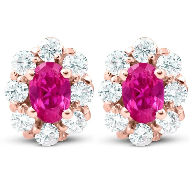 3.10 Ct Pink Topaz & Diamond Halo Studs 14k Rose Gold Lab Grown