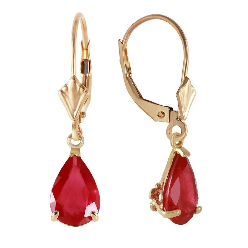 3.5 CTW 14K Solid Gold Leverback Earrings Ruby