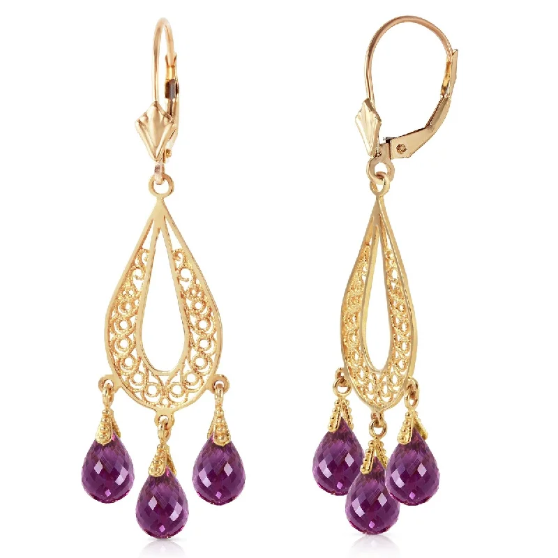 3.75 Carat 14K Solid Gold Chandelier Earrings Natural Amethyst