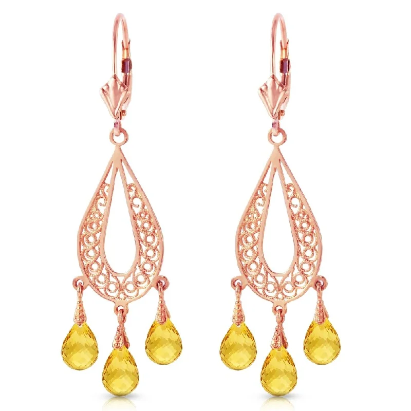 3.75 Carat 14K Solid Rose Gold Chandelier Earrings Natural Citrine