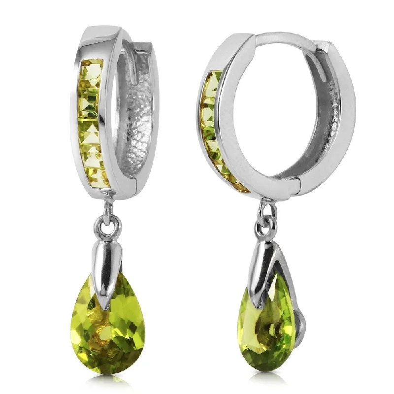 3.9 Carat 14K Solid White Gold Huggie Earrings Dangling Peridot