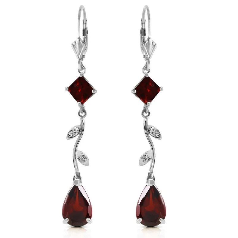 3.97 Carat 14K Solid White Gold Chandelier Earrings Diamond Garnet