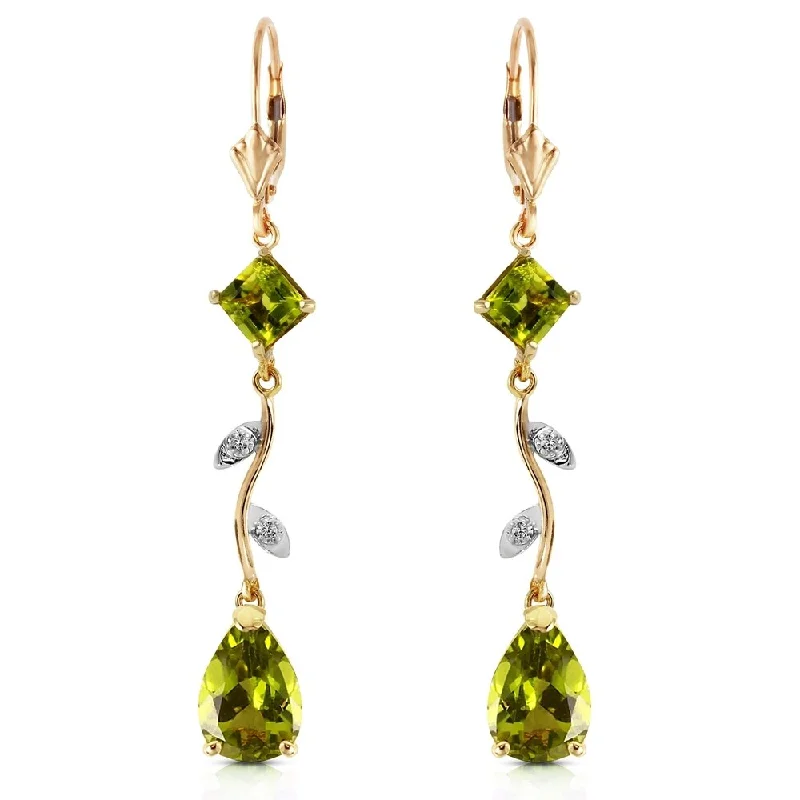 3.97 CTW 14K Solid Gold Romance Peridot Earrings