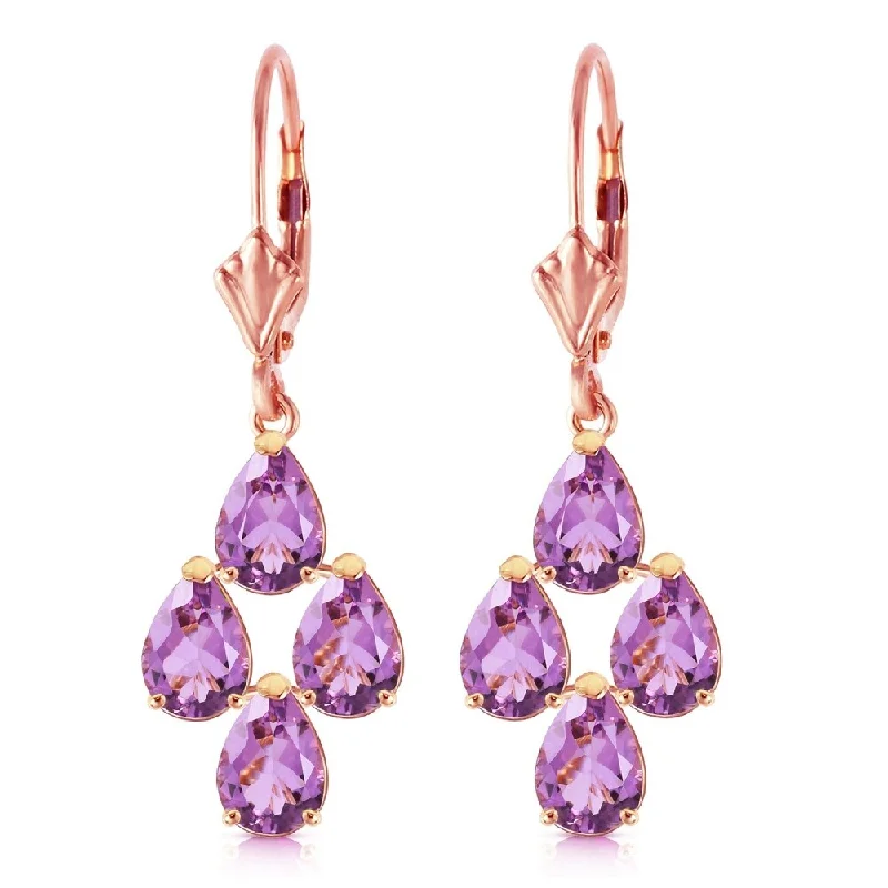 3 Carat 14K Solid Rose Gold Pear Shape Amethyst Leverback Earrings