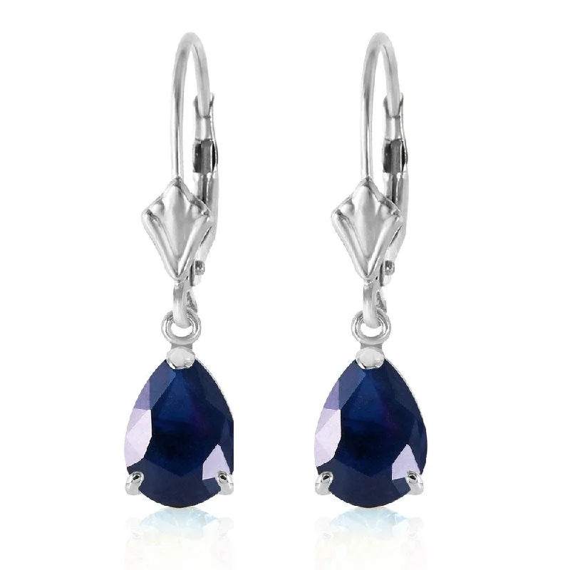 3 Carat 14K Solid White Gold Leverback Earrings Sapphire