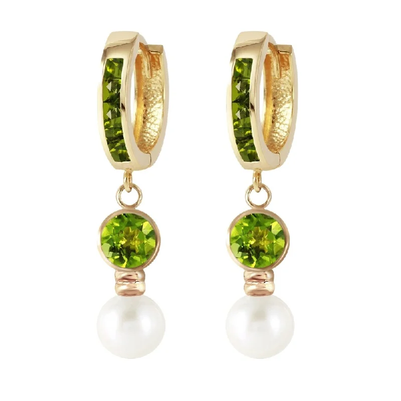 4.3 CTW 14K Solid Gold Huggie Earrings pearl Peridot