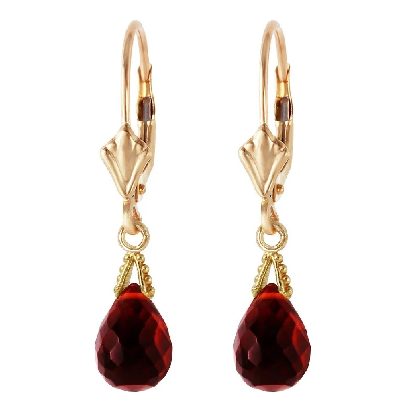 4.5 Carat 14K Solid Gold Leverback Earrings Briolette Garnet