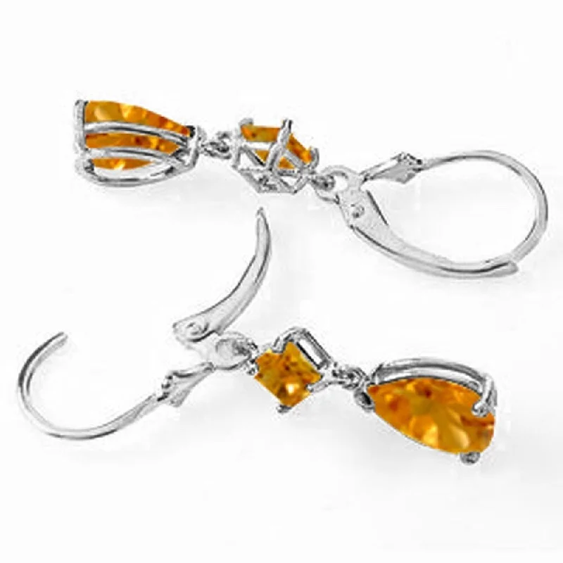 4.5 Carat 14K Solid White Gold Leverback Earrings Citrine