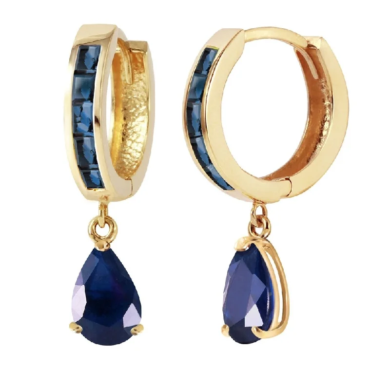 4.55 CTW 14K Solid Gold Hoop Huggie Earrings Sapphire