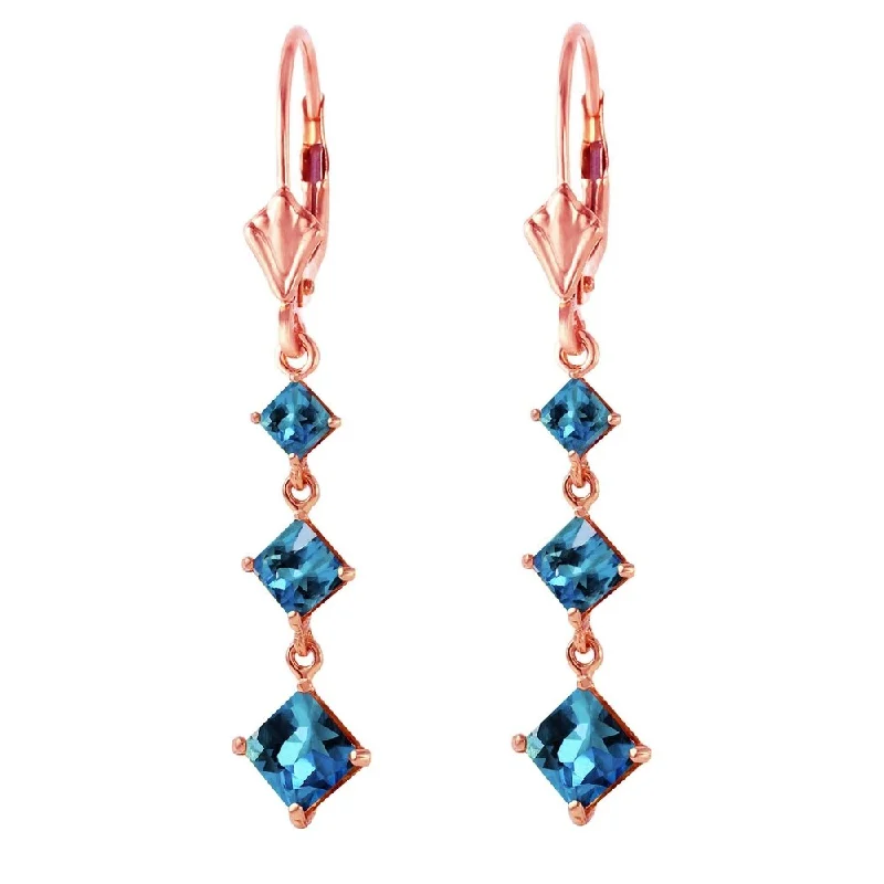 4.79 CTW 14K Solid Rose Gold Square Blue Topaz Drop Earrings