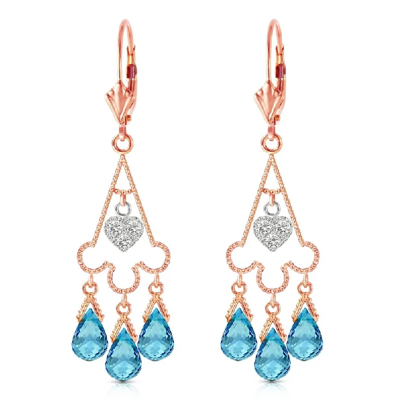 4.83 Carat 14K Solid Rose Gold Chandelier Diamond Earrings Blue Topaz