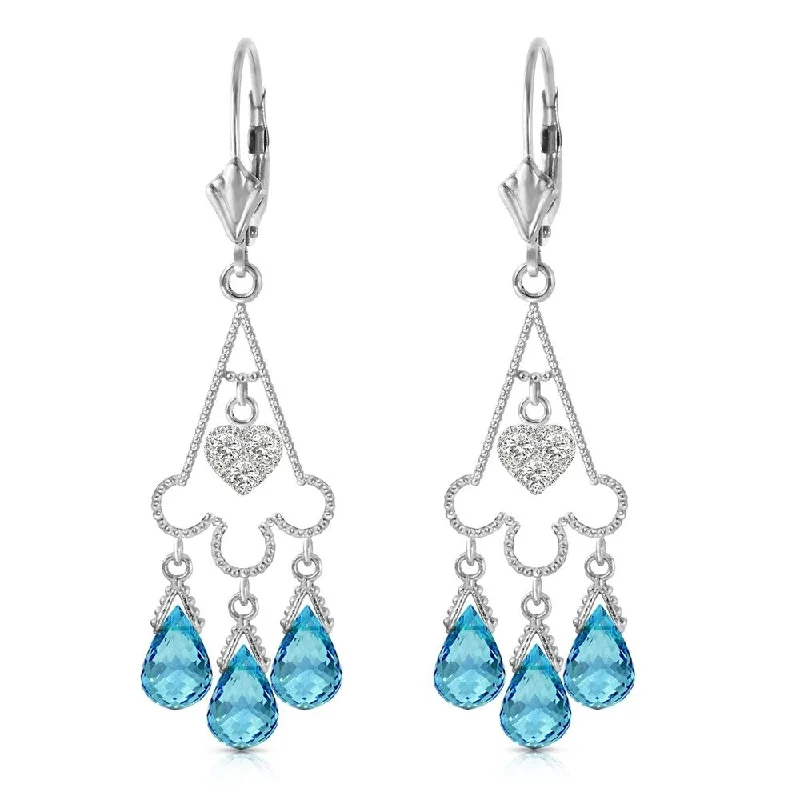 4.83 Carat 14K Solid White Gold Chandelier Diamond Earrings Blue Topaz