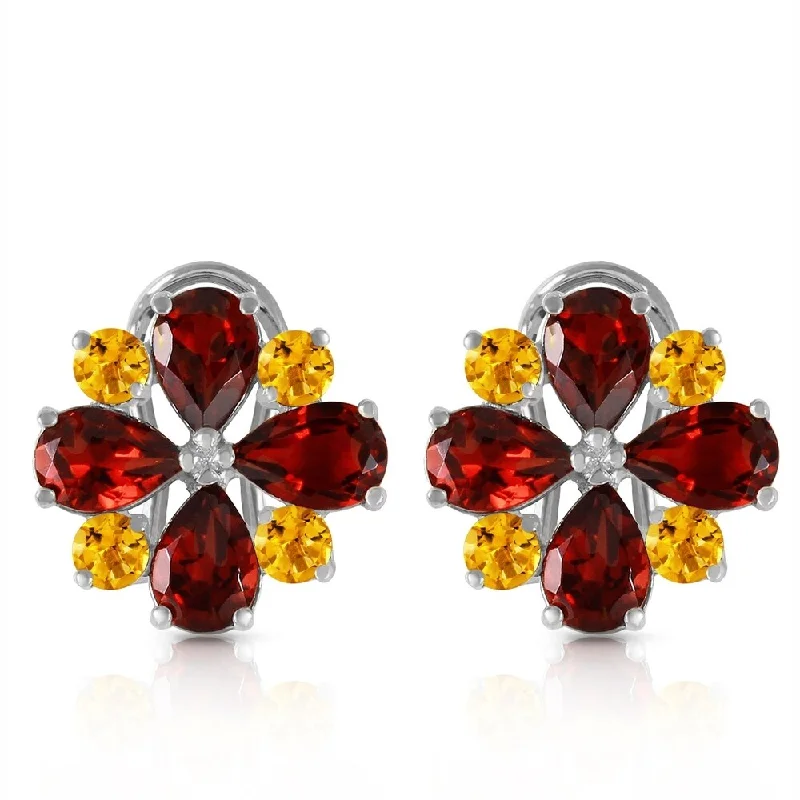 4.85 CTW 14K Solid White Gold French Clips Earrings Garnet Citrine