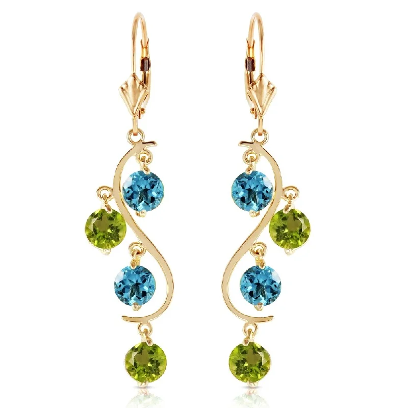 4.94 Carat 14K Solid Gold Chandelier Earrings Blue Topaz Peridot