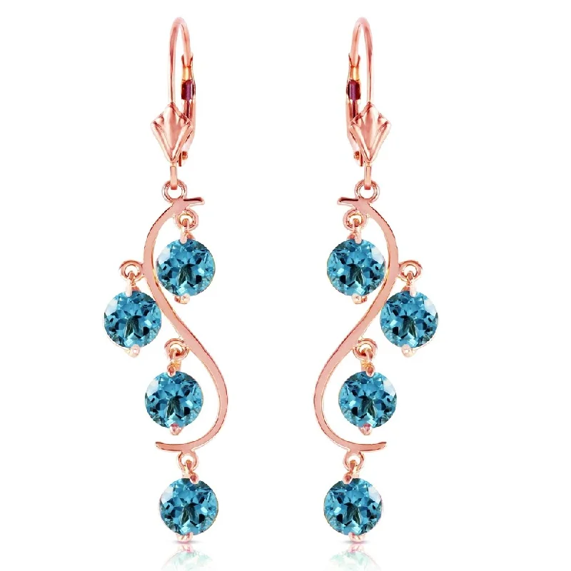 4.95 Carat 14K Solid Rose Gold Blue Topaz Drop Earrings