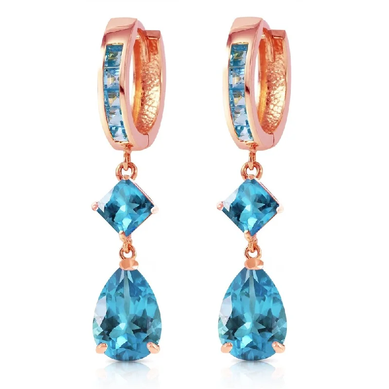 5.62 Carat 14K Solid Rose Gold Blue Topaz Dangling Hoops