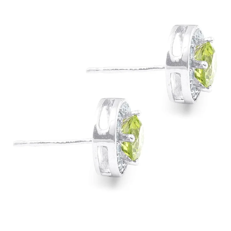 5/8ct Halo Diamond Peridot Studs 14K White Gold