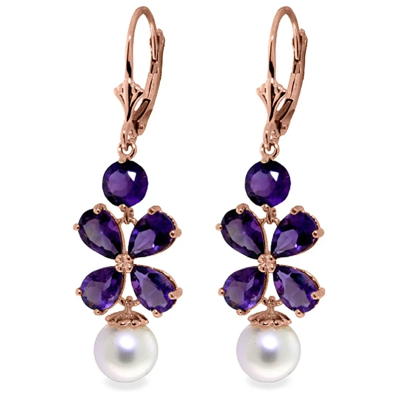 6.28 Carat 14K Solid Gold Chandelier Gemstone Earrings Amethyst Pearl