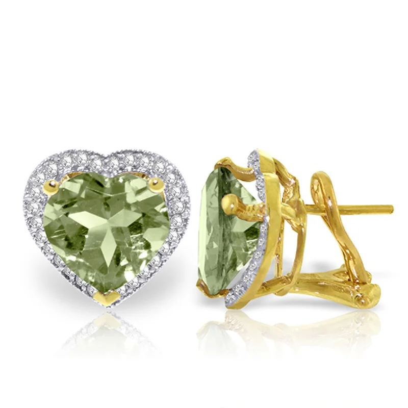 6.48 Carat 14K Solid Gold French Clips Earrings Diamond Green Amethyst