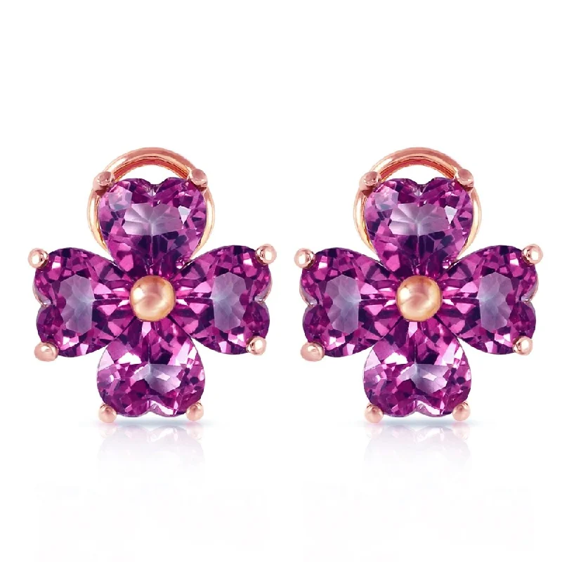 6.5 Carat 14K Solid Rose Gold Heart Cluster Amethyst Earrings