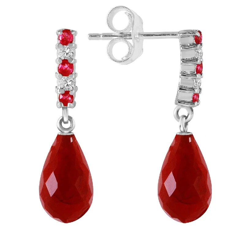 6.9 Carat 14K Solid Gold Diamond Ruby Earrings Dangling Briolette Ruby