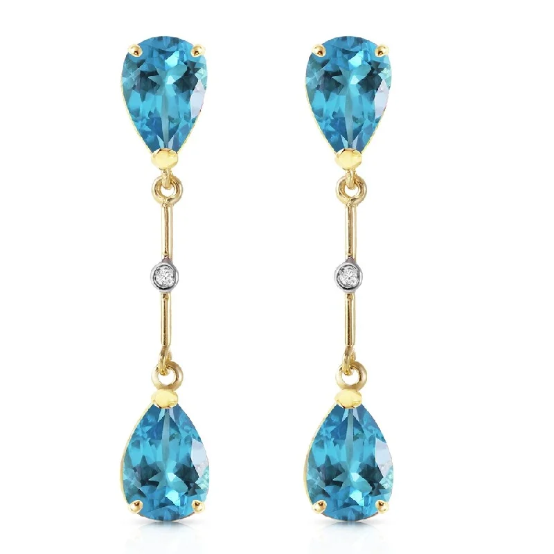 7.01 Carat 14K Solid Gold Diamond Blue Topaz Dangling Earrings