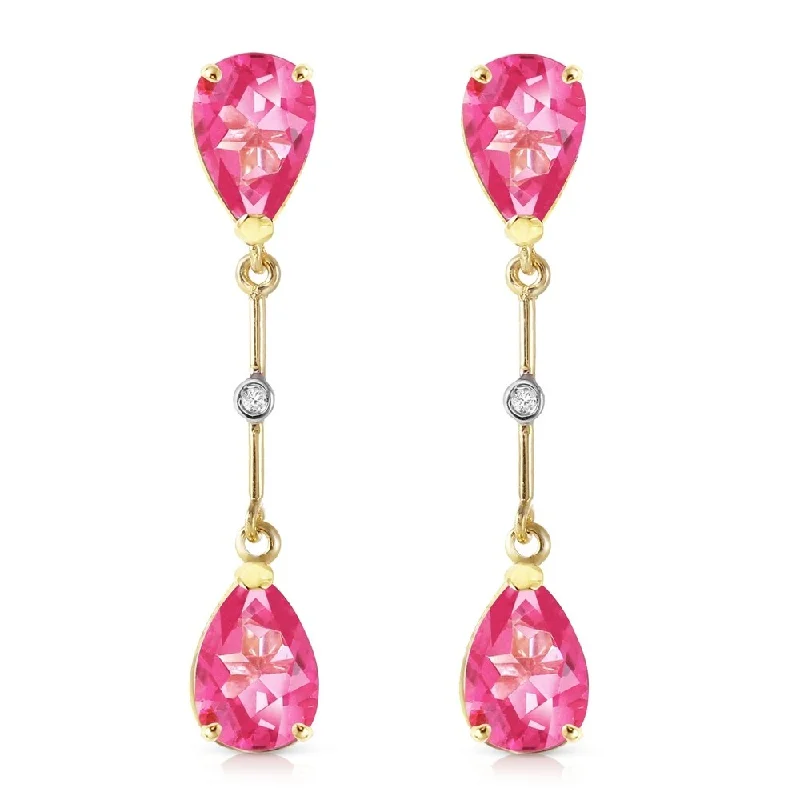 7.01 CTW 14K Solid Gold Diamond Pink Topaz Dangling Earrings