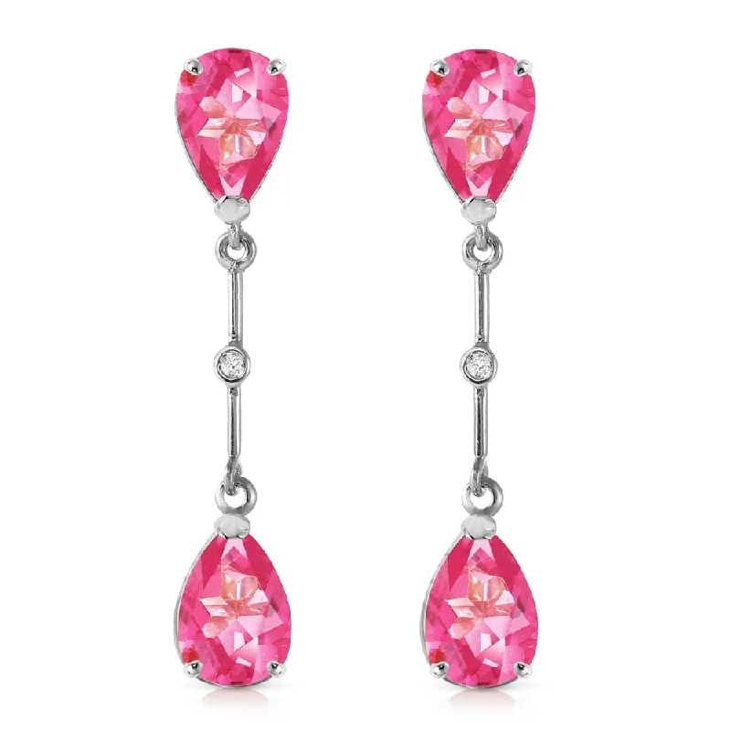 7.01 CTW 14K Solid White Gold Diamond Pink Topaz Dangling Earrings