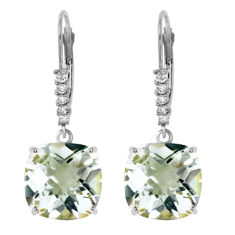 7.35 Carat 14K Solid White Gold Leverback Earrings Diamond Green Amethyst