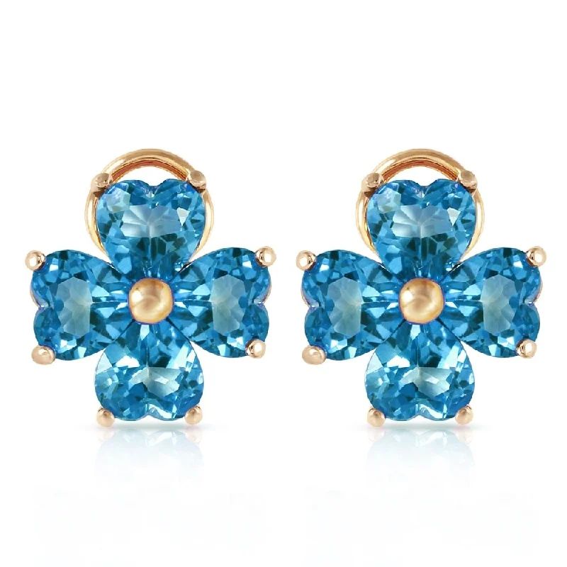 7.6 Carat 14K Solid Gold Heart Cluster Blue Topaz Earrings