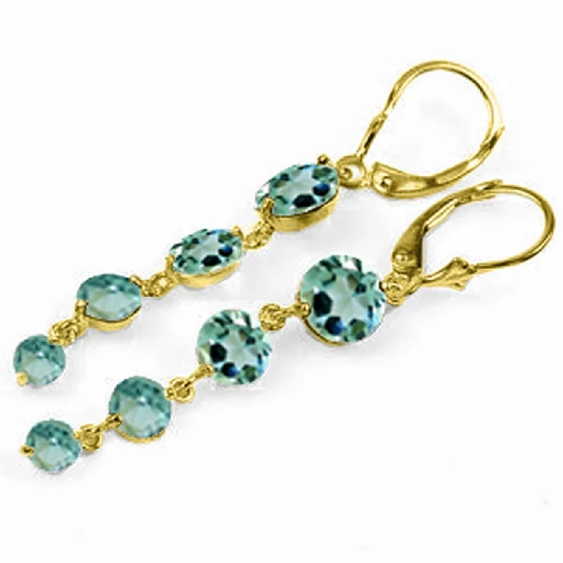 7.8 Carat 14K Solid Gold Drizzle Blue Topaz Earrings