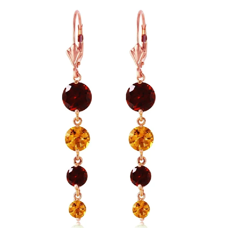 7.8 Carat 14K Solid Rose Gold Chandelier Garnet Citrine Earrings