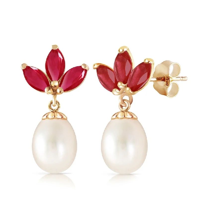 9.5 Carat 14K Solid Gold Dangling Earrings pearl Ruby