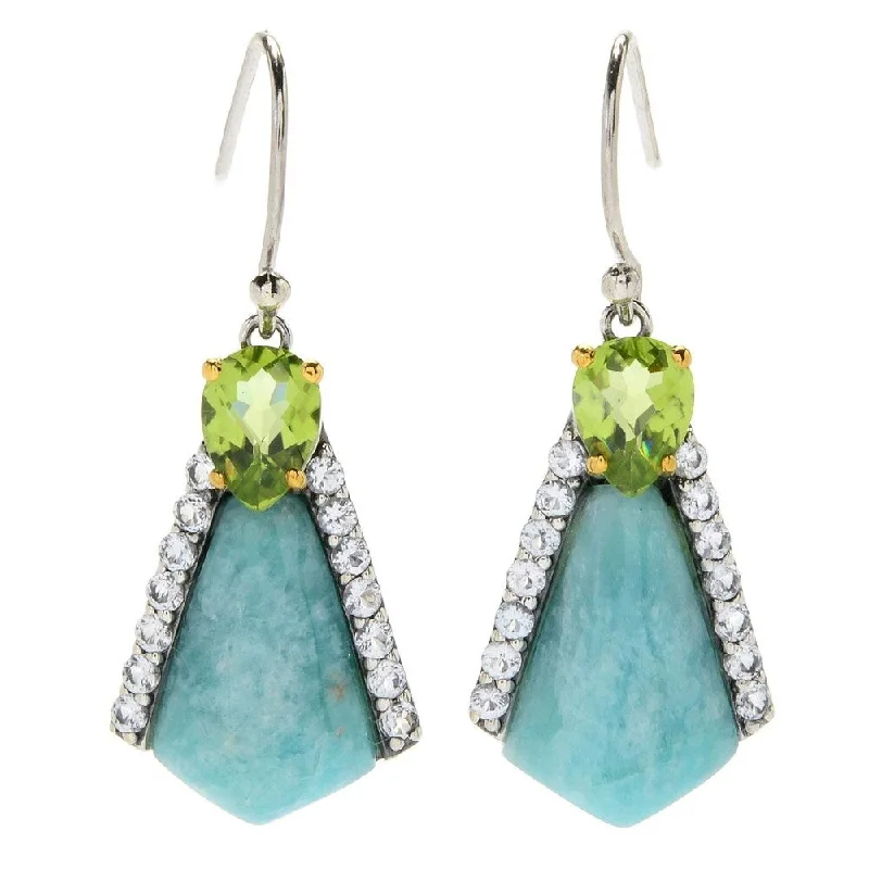 925 Sterling Silver Amazonite,White Topaz,Peridot Drop Earrings