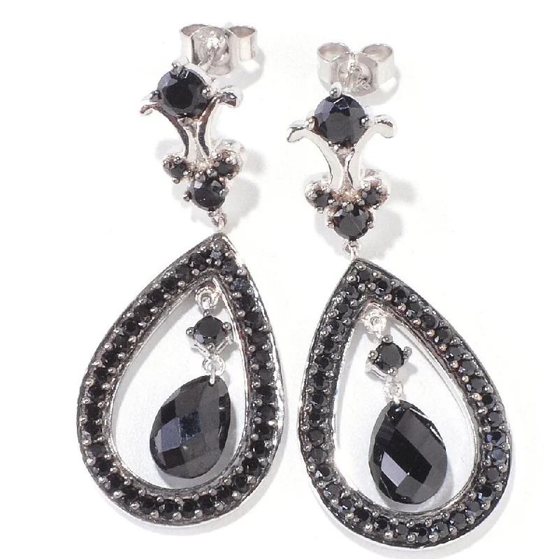 925 Sterling Silver Black Spinel Drop Earrings