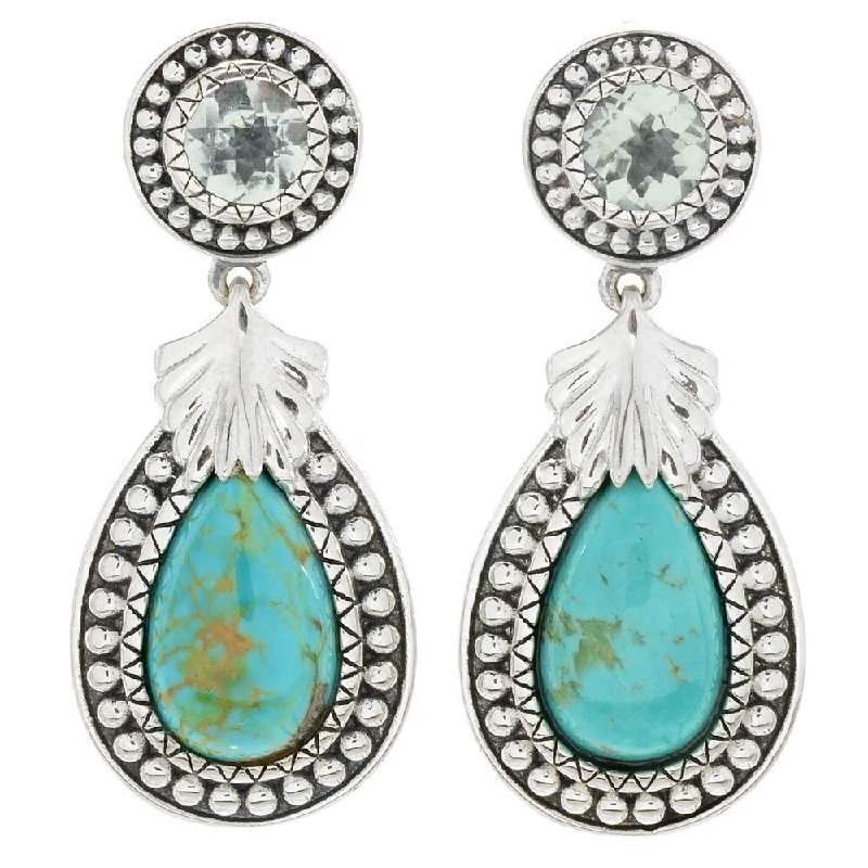 925 Sterling Silver Green Amethyst and Tyrone Turquoise Drop Earrings