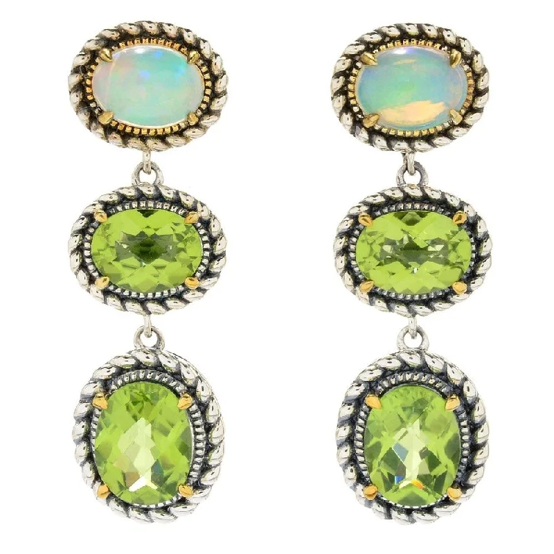 925 Sterling Silver Peridot and Ethiopian Opal Drop Earrings