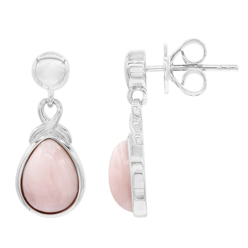 925 Sterling Silver Pink Opal Drop Earrings