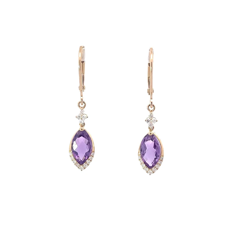 Amethysts and Diamonds Drop Earrings