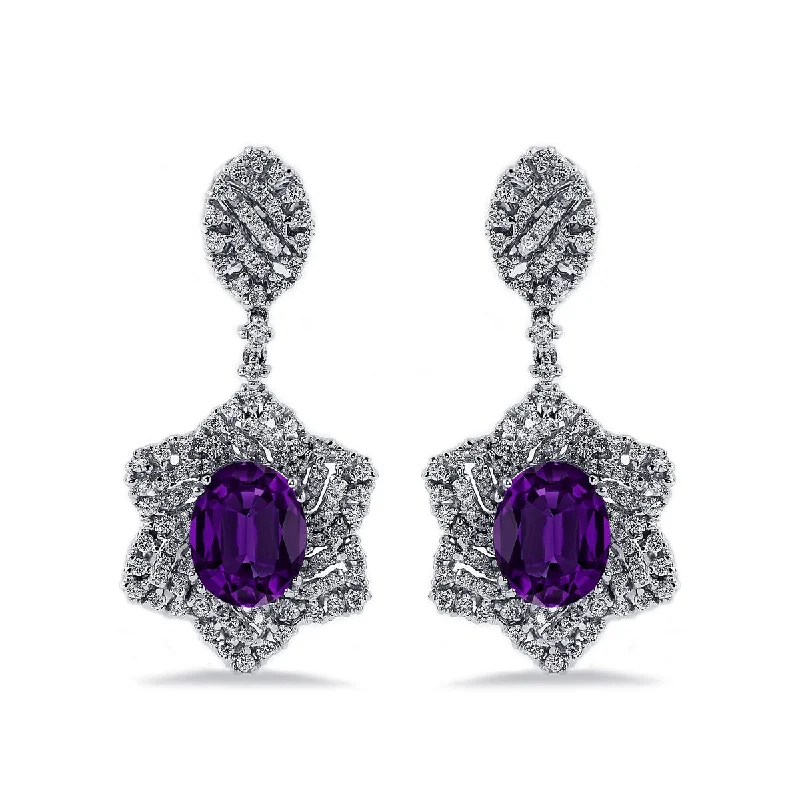 Auriya 4 5/8ct Fancy Oval-cut Amethyst Halo Diamond Drop Earrings 1 1/4ctw 18k Gold