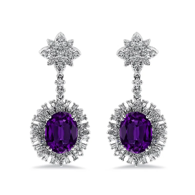 Auriya 4 5/8ct Fancy Oval-cut Amethyst Halo Diamond Drop Earrings 1 3/4ctw 18k Gold