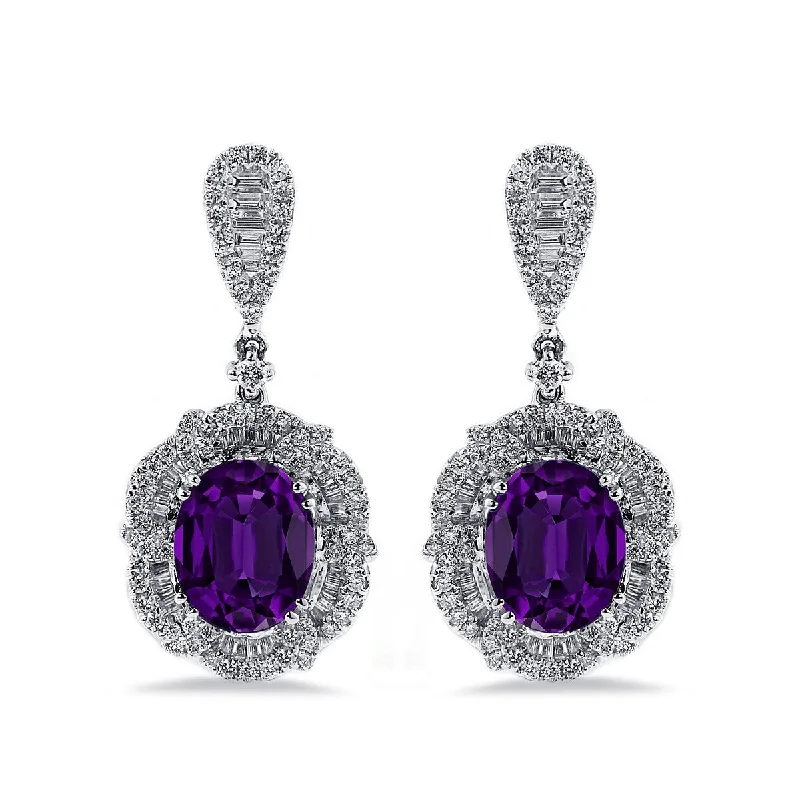 Auriya 4 5/8ct Fancy Oval-cut Amethyst Halo Diamond Drop Earrings 2 1/8ctw 18k Gold