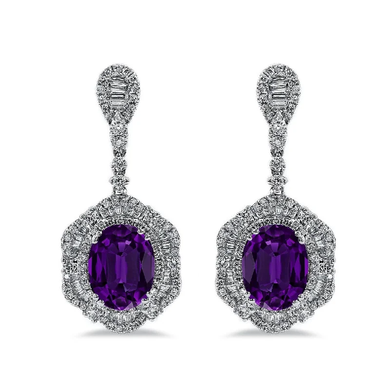 Auriya 4 5/8t Fancy Oval-cut Amethyst Halo Diamond Drop Earrings 3 1/8ctw 18k Gold